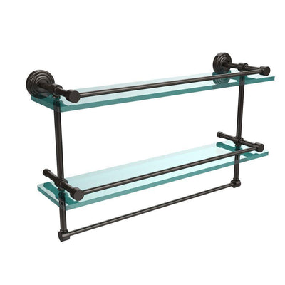 22 in. L  x 12 in. H  x 5 in. W 2-Tier Gallery Clear Glass Bathroom Shelf with Towel Bar in Oil Rubbed Bronze - Super Arbor