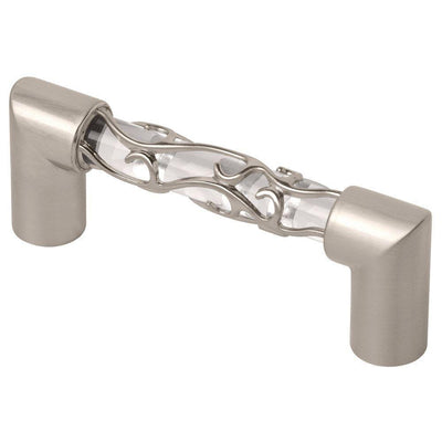 Crystal Lace 3 in. (76 mm) Center-to-Center Satin Nickel and Clear Glass Drawer Pull - Super Arbor