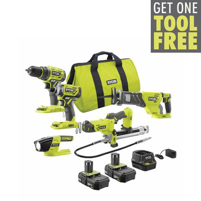 ONE+ 18V Brushless Cordless 4-Tool Combo Kit with (2) 2.0 Ah Batteries, Charger, Bag w/Free Grease Gun - Super Arbor