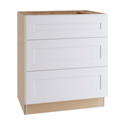 Newport Assembled 24x34.5x24 in Plywood Shaker 3 Drawer Base Kitchen Cabinet Soft Close Drawers in Painted Pacific White - Super Arbor