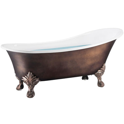 69 in. Acrylic Double Slipper Clawfoot Non-Whirlpool Bathtub in Matte Antique Brass - Super Arbor