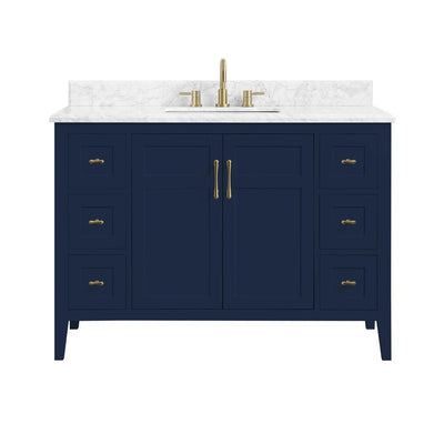 Sturgess 49 in. W x 22 in. D Bath Vanity in Navy Blue with Marble Vanity Top in Carrara White with White Basin - Super Arbor