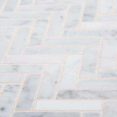 Jeffrey Court 
    Jet Stream White Herringbone 10 in. x 11 in. x 8 mm Honed Marble Stone Mosaic Wall/Floor Tile - Super Arbor