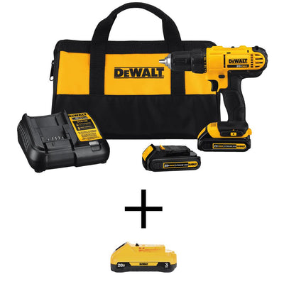 20-Volt MAX Li-Ion Cordless 1/2 in. Drill/Driver Kit with Two 20-Volt Batteries 1.3Ah, 3.0Ah Battery, Charger & Tool Bag - Super Arbor