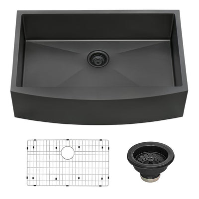 Farmhouse Apron-Front Stainless Steel 33 in. Single Bowl Kitchen Sink in Gunmetal Black Matte - Super Arbor