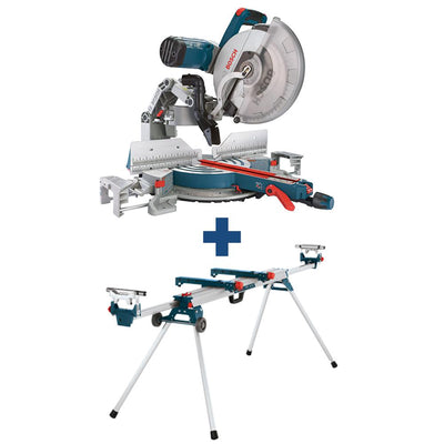 15 Amp 12 in. Corded Dual-Bevel Sliding Glide Miter Saw with 60 Tooth Saw Blade and Bonus 32-1/2 in. Portable Stand - Super Arbor
