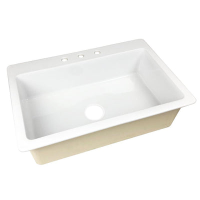 Jackson Drop-in Fireclay 33 in. 3-Hole Single Bowl Kitchen Sink in Crisp White - Super Arbor