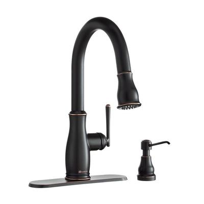 Kagan Single-Handle Pull-Down Sprayer Kitchen Faucet with Soap Dispenser in Bronze - Super Arbor