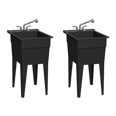 18 in. x 24 in. Recycled Polypropylene Black Laundry Sink w/2 Hdl Non Metallic Pullout Faucet and Install. Kit (Pk of 2) - Super Arbor
