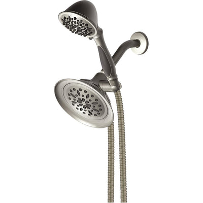 6-Spray 7.8 in. Dual Wall Mount Fixed and Handheld Shower Head in Satin Nickel - Super Arbor