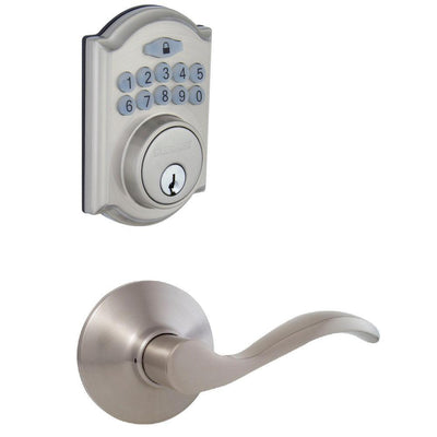 Castle Satin Nickel Electronic Single Cylinder Deadbolt with Naples Passage Lever Combo Pack - Super Arbor