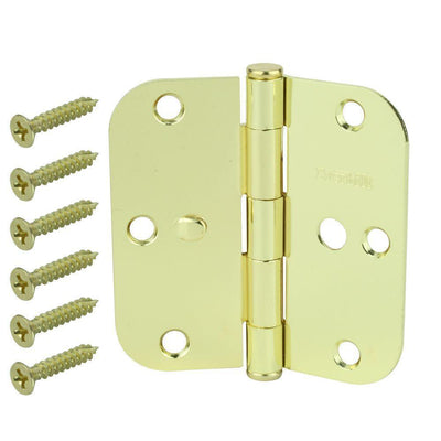 3-1/2 in. Bright Brass 5/8 in. Radius Security Door Hinges Value Pack (3-Pack) - Super Arbor