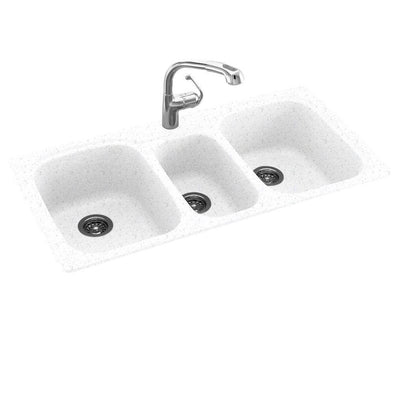 Drop-In/Undermount Solid Surface 44 in. 1-Hole 40/20/40 Triple Bowl Kitchen Sink in Arctic Granite - Super Arbor