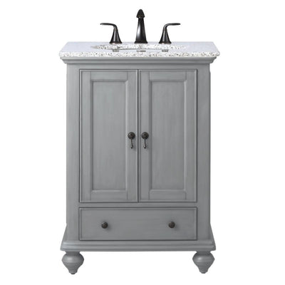 Newport 25 in. W x 21-1/2 in. D Bath Vanity in Pewter with Granite Vanity Top in Grey - Super Arbor