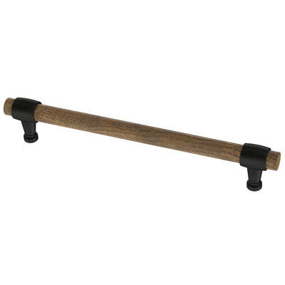 Modern 6-5/16 in. (160mm) Center-to-Center Matte Black with Rustic Pine Wood Drawer Pull - Super Arbor