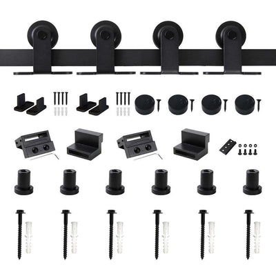 8 ft./96 in. Frosted Black Top Mount Sliding Barn Door Hardware Track Kit for Double Doors with Non-Routed Floor Guide - Super Arbor