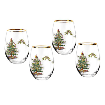 Christmas Tree 4-Piece Glass Stemless Wine Set - Super Arbor