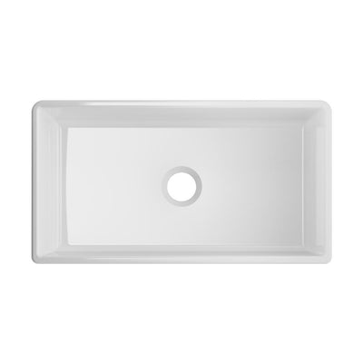 Farmhouse Apron Front Fireclay 33 in. x 18 in. x 10 in. Plain Single Bowl Kitchen Sink with Center Drain in White - Super Arbor