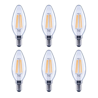 60-Watt Equivalent B11 Candelabra Glass Vintage Decorative Edison Filament Dimmable LED Light Bulb Daylight (6-Pack) - Super Arbor