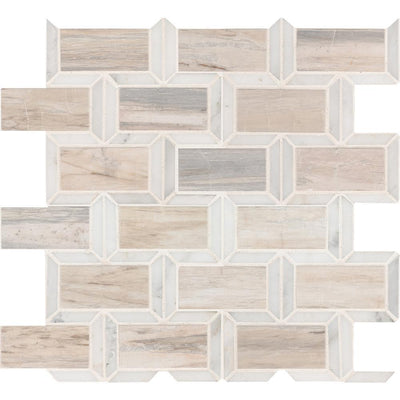 Angora Framework 12 in. x 12 in. x 10mm Polished Marble Mesh-Mounted Mosaic Tile (10 sq. ft./case) - Super Arbor