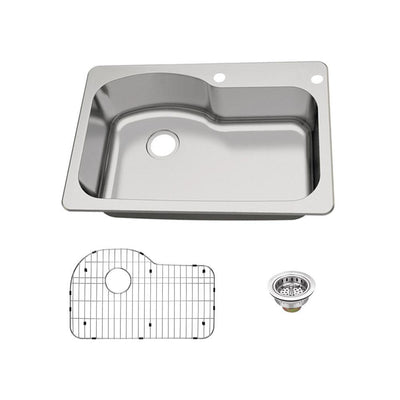 Dual Mount 18-Gauge Stainless Steel 33 in. 2-Hole Euro Style Single Bowl Kitchen Sink with Grid and Drain Assembly - Super Arbor