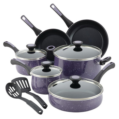 Riverbend 12-Piece Aluminum Nonstick Cookware Set in Lavender Speckle - Super Arbor