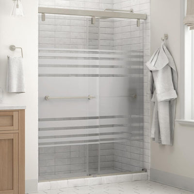 Lyndall 60 x 71-1/2 in. Frameless Mod Soft-Close Sliding Shower Door in Nickel with 1/4 in. (6mm) Transition Glass - Super Arbor