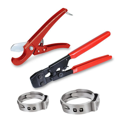 PEX Plumbing Kit Crimper Tool with Lock Hook Cutter Tool with Stainless Steel Cinch Clamps 1/2 in. 3/4 in. - Super Arbor