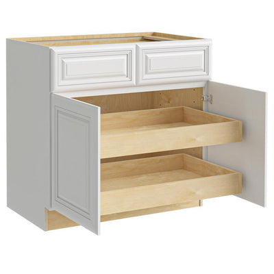 Brookfield Assembled 36x34.5x24 in. Plywood Mitered Kitchen Cabinet 2 rollouts Soft Close in Painted Pacific White - Super Arbor