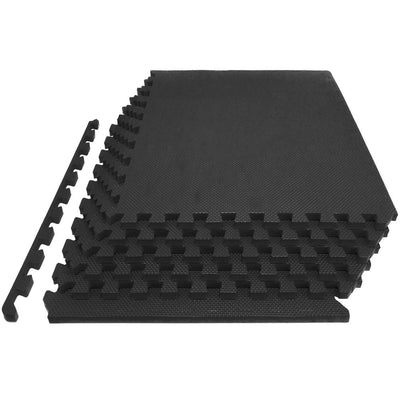Extra Thick Puzzle Exercise Mat Black 24 in. x 24 in. x 1 in. EVA Foam Interlocking Anti-Fatigue (6-pack) (24 sq. ft.)