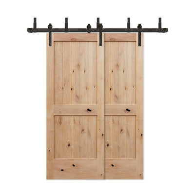 60in.x80in.Bypass Rustic Unf 2-PNL V-Groove Solid Core Knotty Alder Wood Sliding Barn Door with Bronze Hardware Kit - Super Arbor