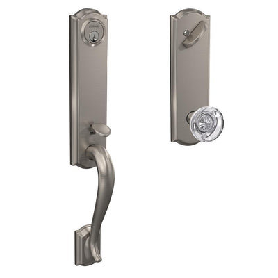 Custom Camelot Satin Nickel 3/4 Trim Single Cylinder Door Handleset with Hobson Glass Door Knob - Super Arbor