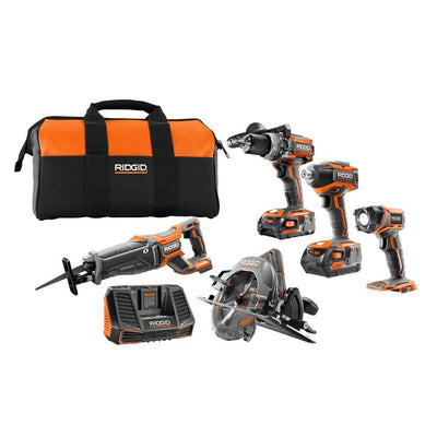 18-Volt Lithium-Ion Cordless Brushless 5-Tool Combo Kit with (1) 2.0 Ah and (1) 4.0 Ah Battery, 18-Volt Charger, and Bag - Super Arbor
