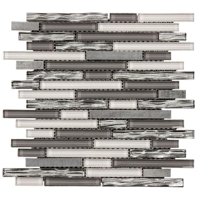 Jeffrey Court Waves of Grey 11.50 in. x 11.875 in. x 9 mm Interlocking Glossy Glass/Metal Mosaic Tile - Super Arbor