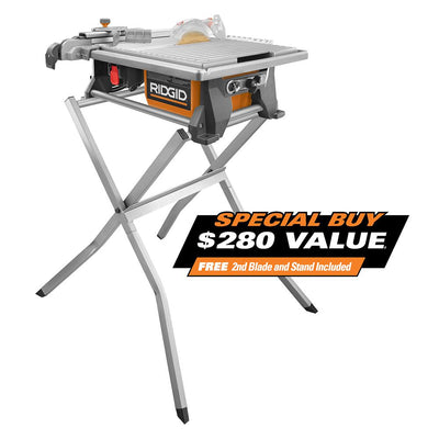 RIDGID 6.5 Amp 7 in. Table Top Wet Tile Saw with Bonus Stand and Blade - Super Arbor