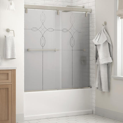 Crestfield 60 in. x 59-1/4 in. Mod Semi-Frameless Sliding Bathtub Door in Nickel and 1/4 in. (6mm) Tranquility Glass - Super Arbor