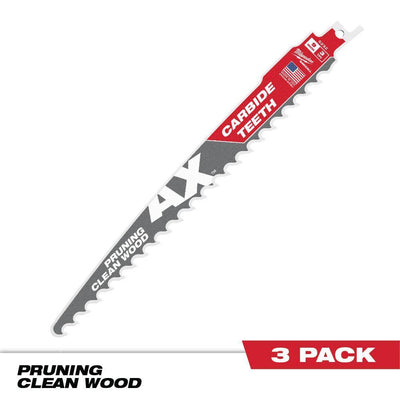 9 in. 3 TPI Pruning Carbide Teeth Wood Cutting SAWZALL Reciprocating Saw Blade (3-Pack) - Super Arbor