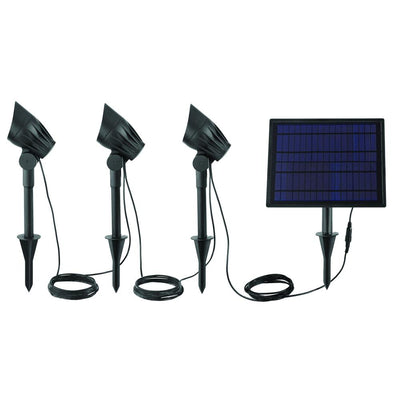 Solar Black LED 75-150 Lumen High-Low 3-Head Metal Spotlight - Super Arbor
