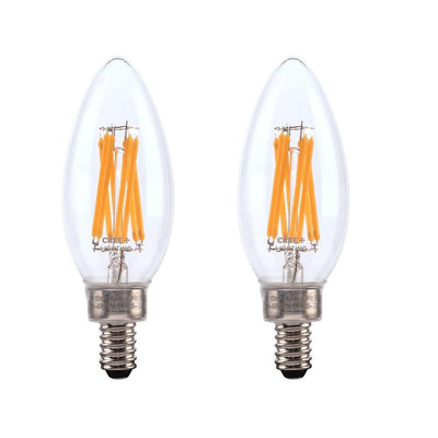 Cree 75-Watt Equivalent B11 Candelabra High Brightness Exceptional Light Dimmable E12 LED Light Bulb Soft White (2-Pack) - Super Arbor
