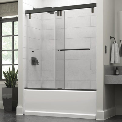 Simplicity 60 x 59-1/4 in. Frameless Mod Soft-Close Sliding Bathtub Door in Bronze with 3/8 in. (10mm) Clear Glass - Super Arbor