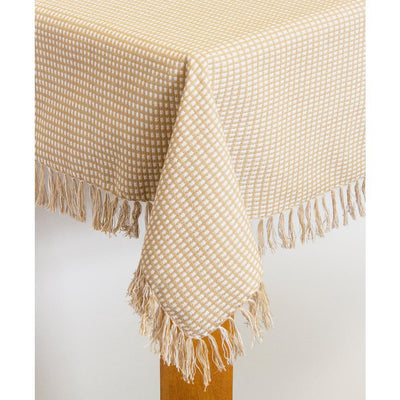 Homespun Fringed 70 in. Round Ecru 100% Cotton Tablecloth - Super Arbor