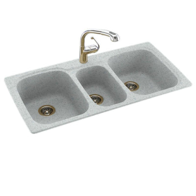 Drop-In/Undermount Solid Surface 44 in. 1-Hole 40/20/40 Triple Bowl Kitchen Sink in Tahiti Gray - Super Arbor