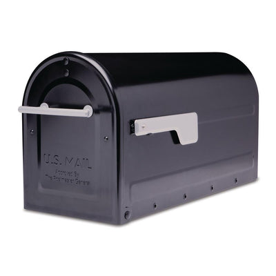 Boulder Post Mount Mailbox Black with Premium Silver Handle and Silver Flag - Super Arbor