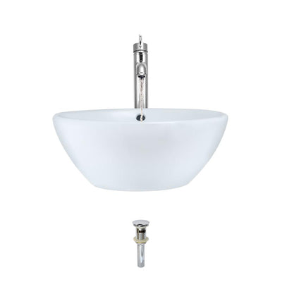MR Direct Porcelain Vessel Sink in White with 718 Faucet and Pop-Up Drain in Chrome - Super Arbor