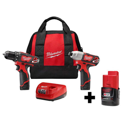 M12 12-Volt Lithium-Ion Cordless Drill Driver/Impact Driver Combo Kit (2-Tool)W/ Free M12 2.0Ah Compact Battery - Super Arbor