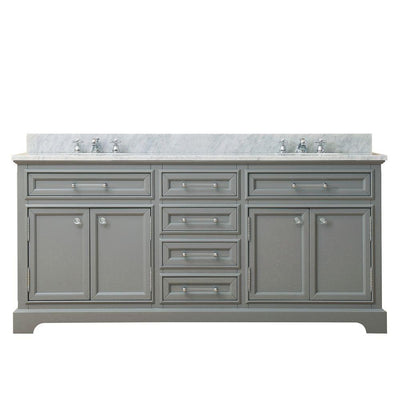 72 in. W x 21.5 in. D x 34 in. H Vanity in Cashmere Grey with Marble Vanity Top in Carrara White - Super Arbor