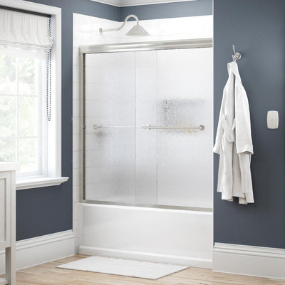 Crestfield 60 in. x 58-1/8 in. Traditional Semi-Frameless Sliding Bathtub Door in Nickel and 1/4 in. (6mm) Rain Glass - Super Arbor