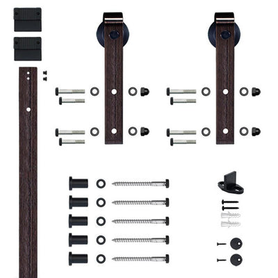 Hook Strap Oil Rubbed Bronze Rolling Barn Door Hardware Kit with 3 in. Wheel - Super Arbor