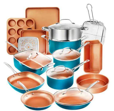 20-Piece Aluminum Ti-Ceramic Nonstick Cookware and Bakeware Set in Blue - Super Arbor