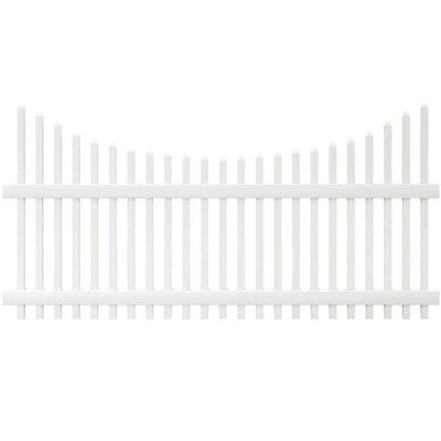 Chatham 4 ft. H x 8 ft. W White Vinyl Scalloped Top Spaced Picket Fence Panel - Unassembled - Super Arbor